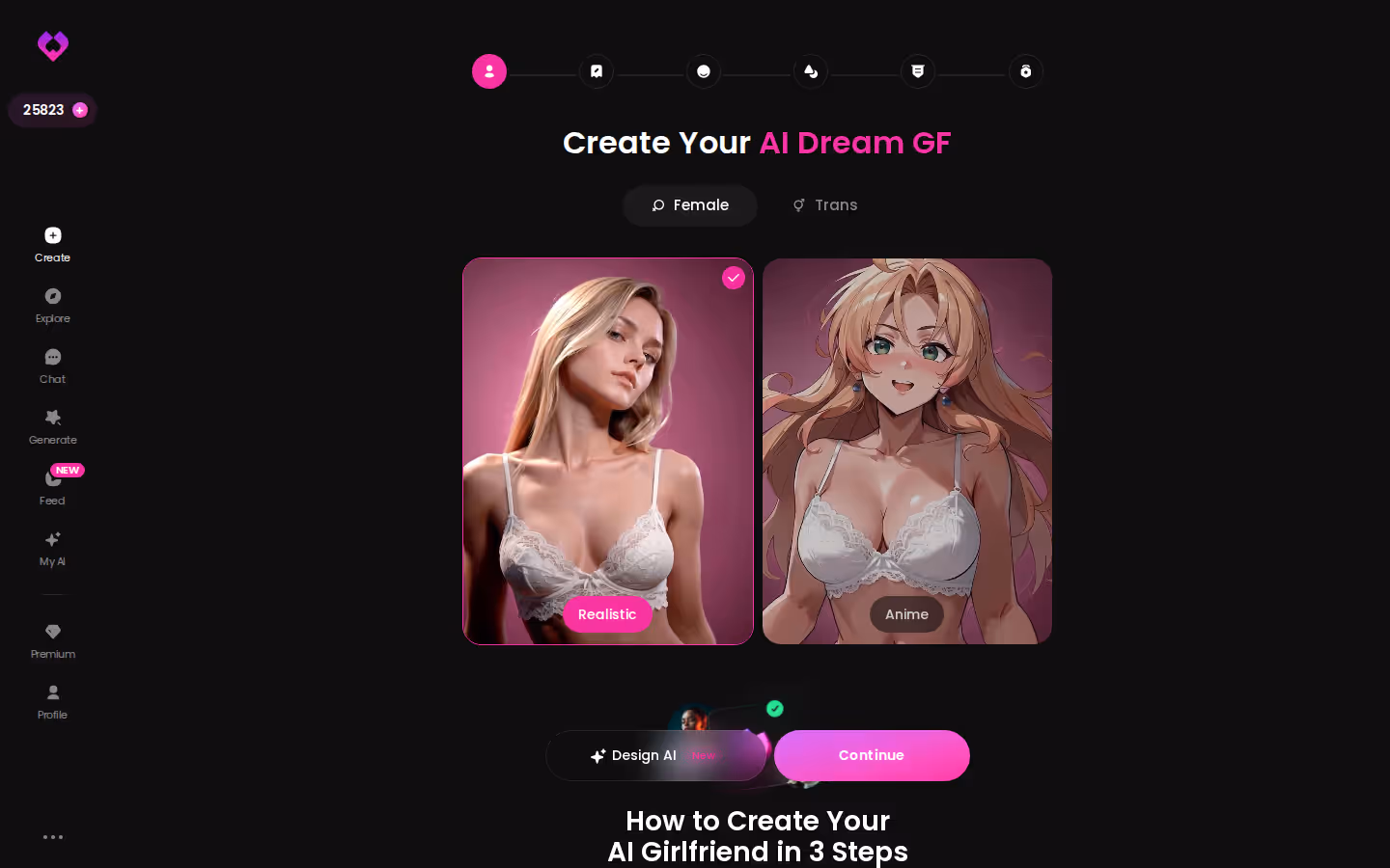 Première étape de l'assistant de création de GoLove.ai sur desktop