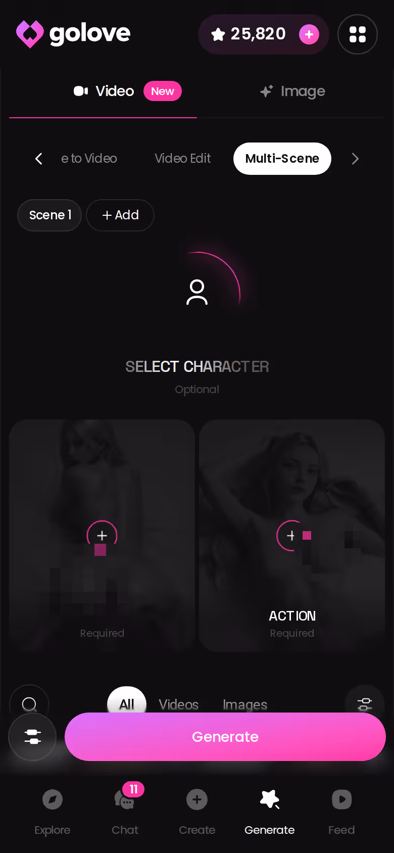 Le Générateur GoLove sur mobile, en mode Multi-scène